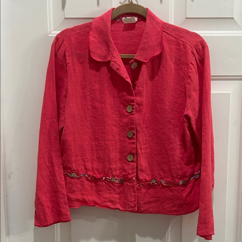 Vera Button-Up Jacket with Embellished Hem 100% Linen